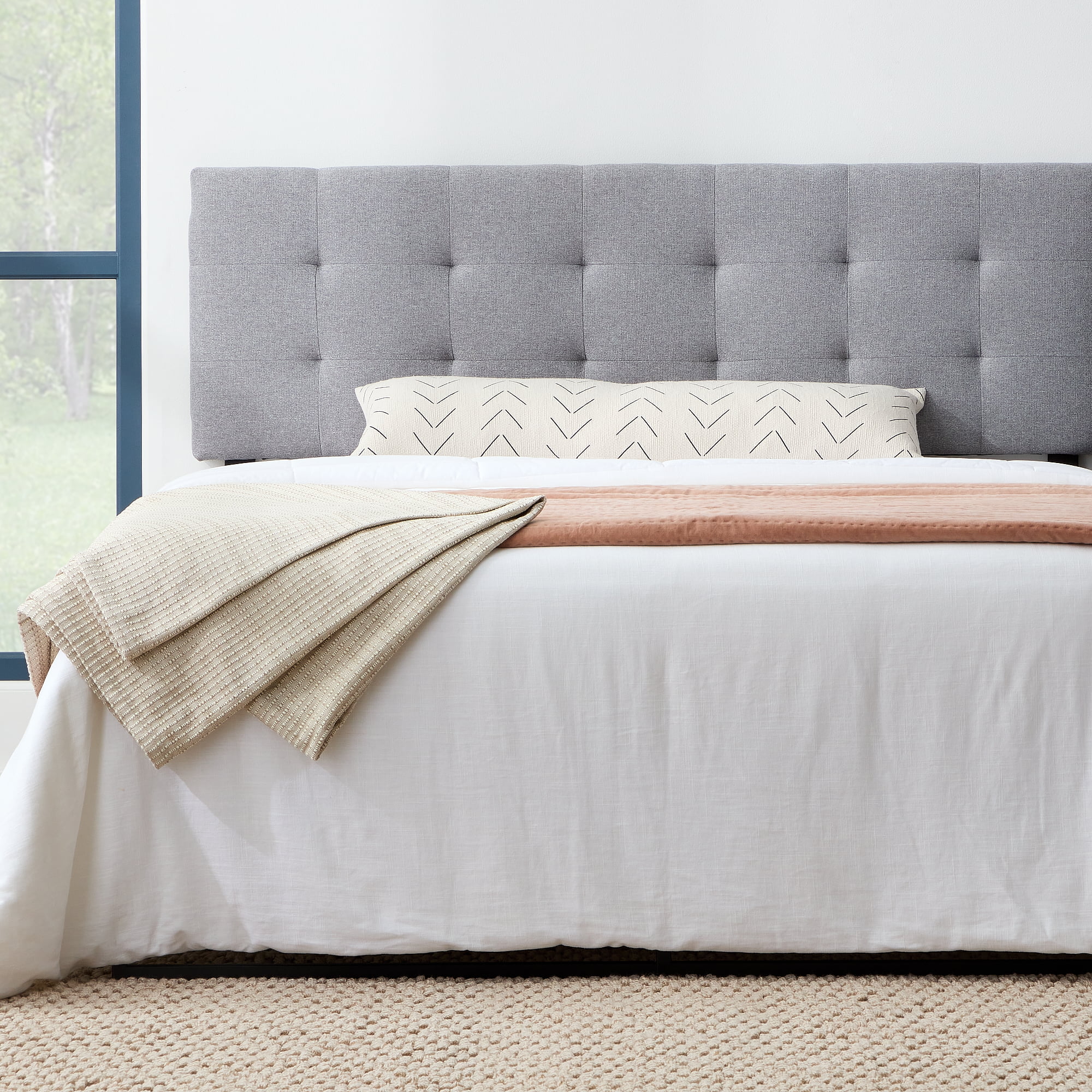 Rest Haven Eugene Square Tufted Upholstered Headboard. Full. Gray