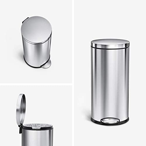 simplehuman 30 Liter / 8 Gallon Round Step Trash Can. Brushed Stainless Steel