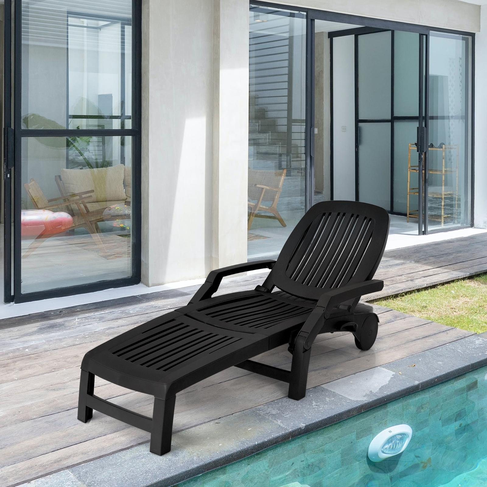 Clihome Patio Lounge Chair Black Pp Plastic Frame Stationary Chaise Lounge Chair(s) with Solid Seat