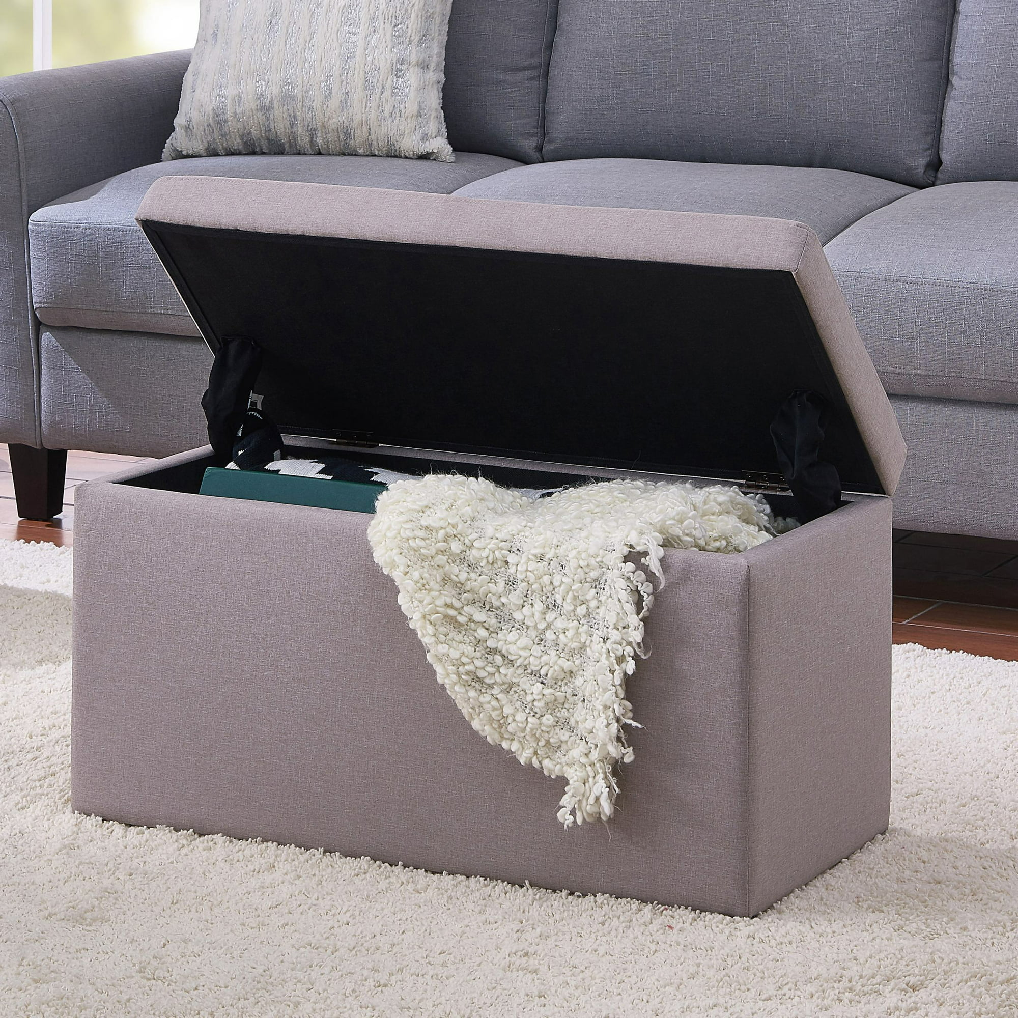 Better Homes & Gardens Rectangular Lift Top Storage Ottoman. Sand