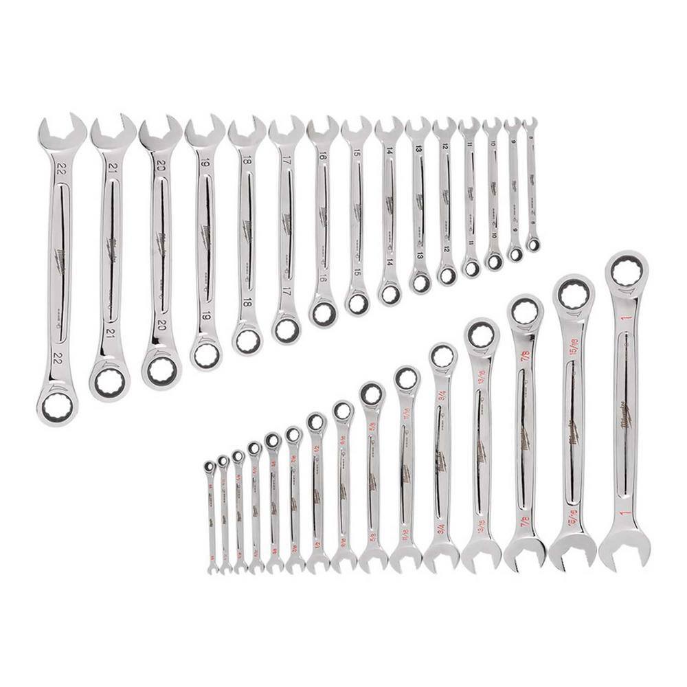 Milwaukee 48-22-9516-48-22-9416 Ratcheting Combination SAE and Metric Wrench Mechanics Tool Set (30-Piece)