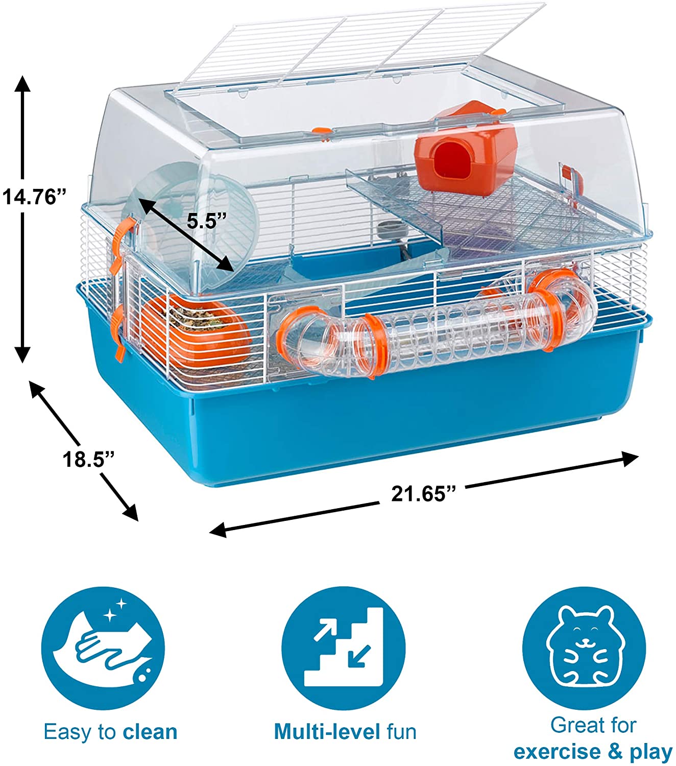 Ferplast Duna Fun Hamster Cage | Multi-Tier Hamster Cage Includes All Accessories | 21.65L x 18.5W x 14.76H Inches