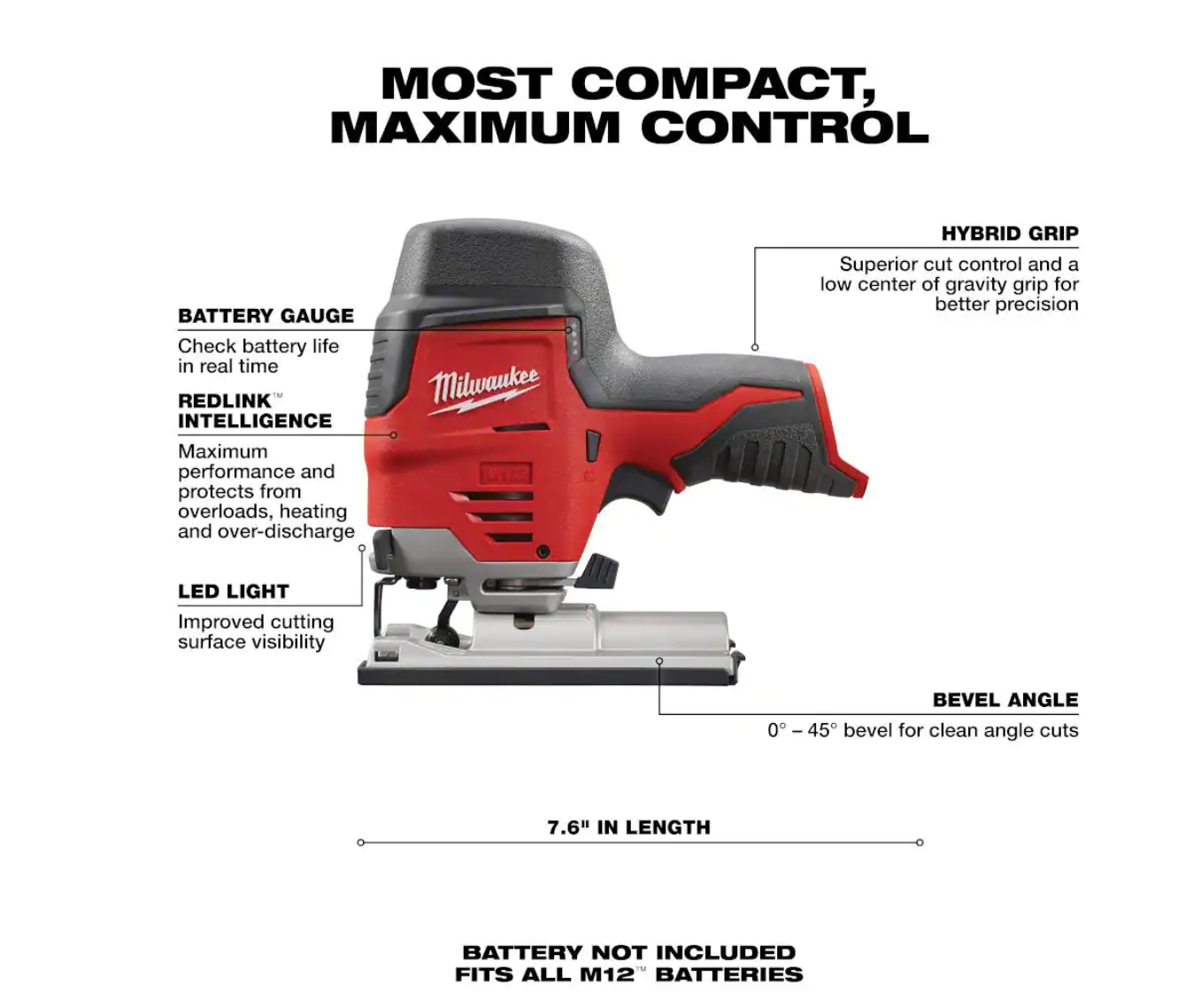 Milwaukee 2445-20 M12 12V Lithium-Ion Cordless Jig Saw (Tool-Only)
