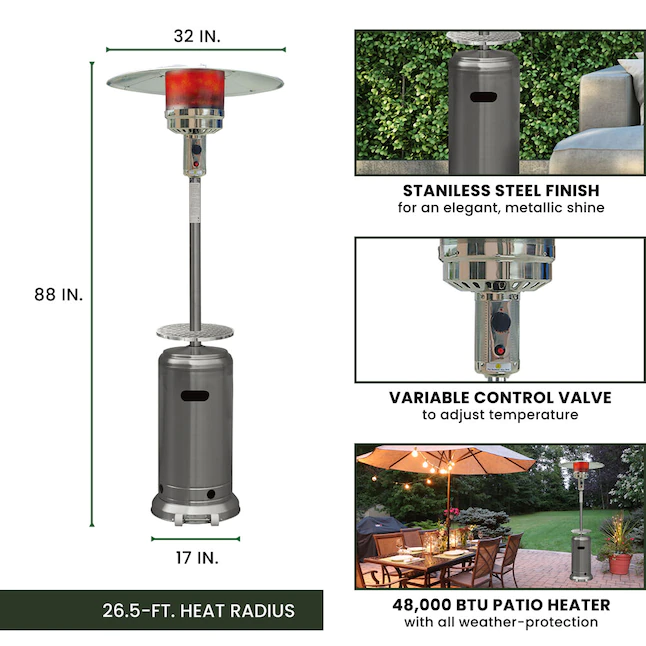 Hanover 48000-BTU Stainless Steel Floorstanding Liquid Propane Patio Heater (HAN003SS)