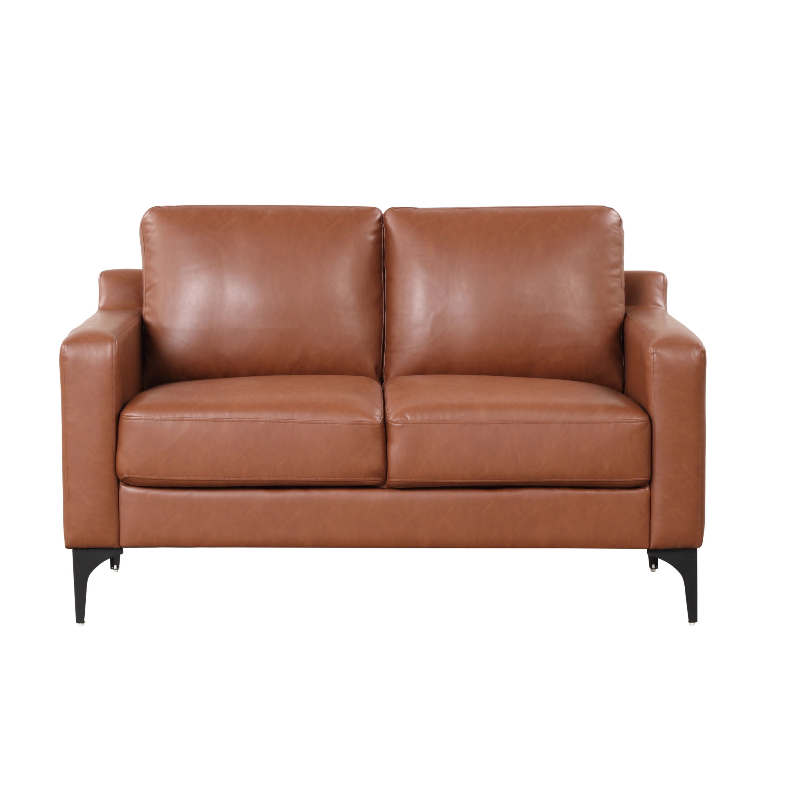 Serta Hemsworth Mid-Century Modern Style 2 Seater Indoor Loveseat. Brown Faux Leather