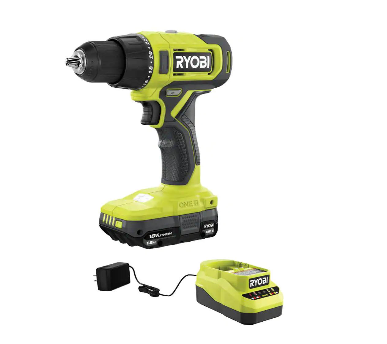 RYOBI PCL206K1 ONE+ 18V Cordless 1/2 in. Drill/Driver Kit with (1) 1.5 Ah Battery and Charger