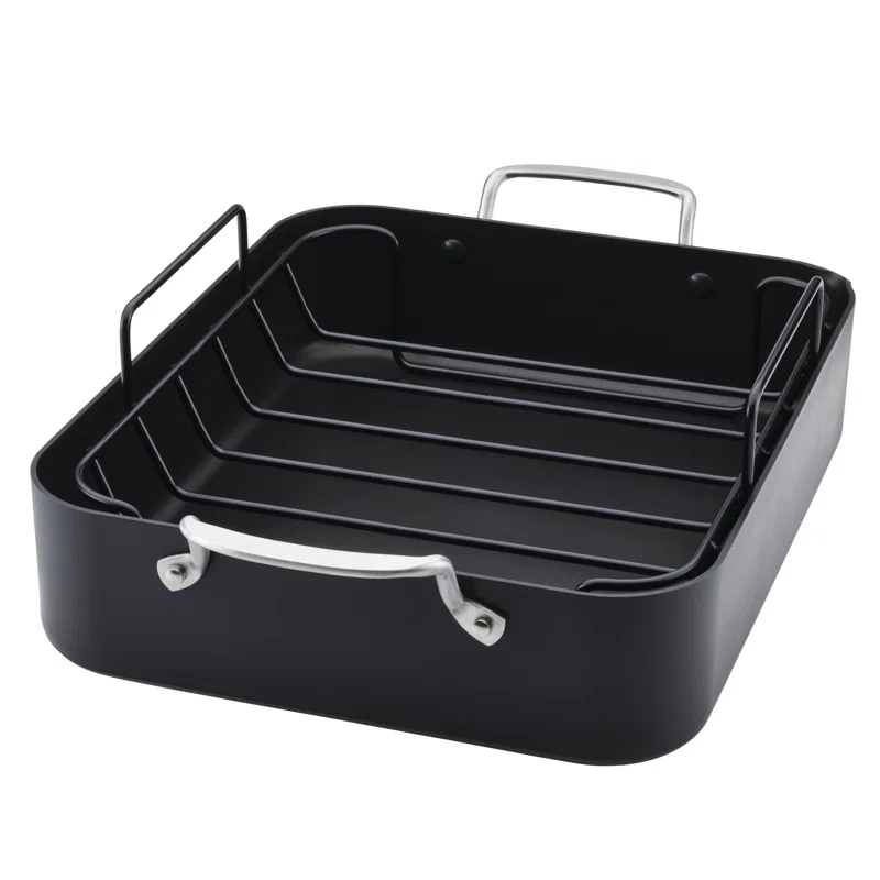 KitchenAid 84806 Hard Anodized Roasting Pan/Roaster with Removable Rack. 13 Inch x 15.75 Inch. Matte Black