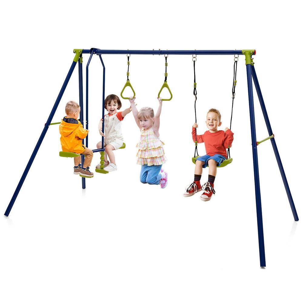 Gymax GYM10811 440 lbs. Swing Set 3-in-1 Kids Swing Stand with Swing Gym Rings Glider for Backyard