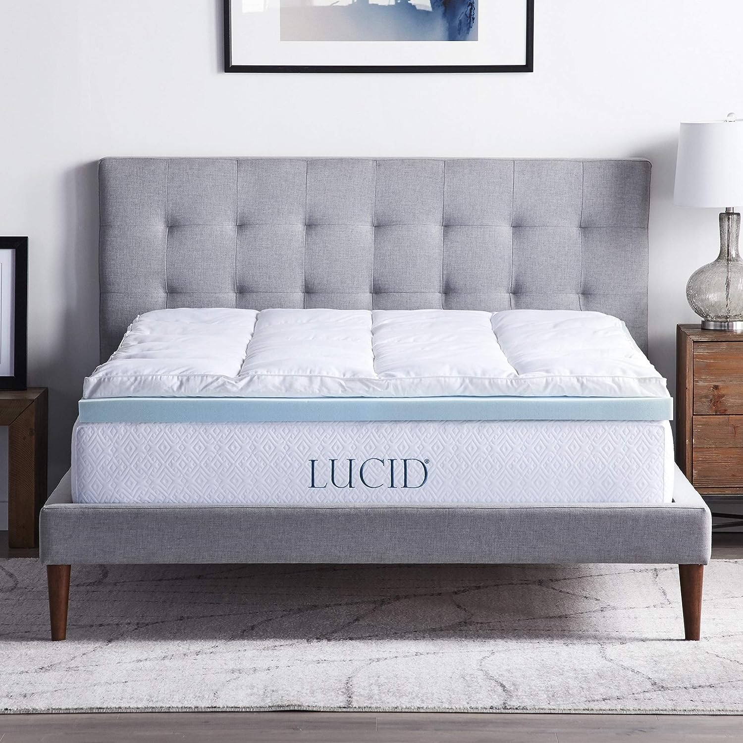 LUCID 4 Inch Down Alternative and Gel Memory Foam Mattress Topper - Three Toppers In One - King . White