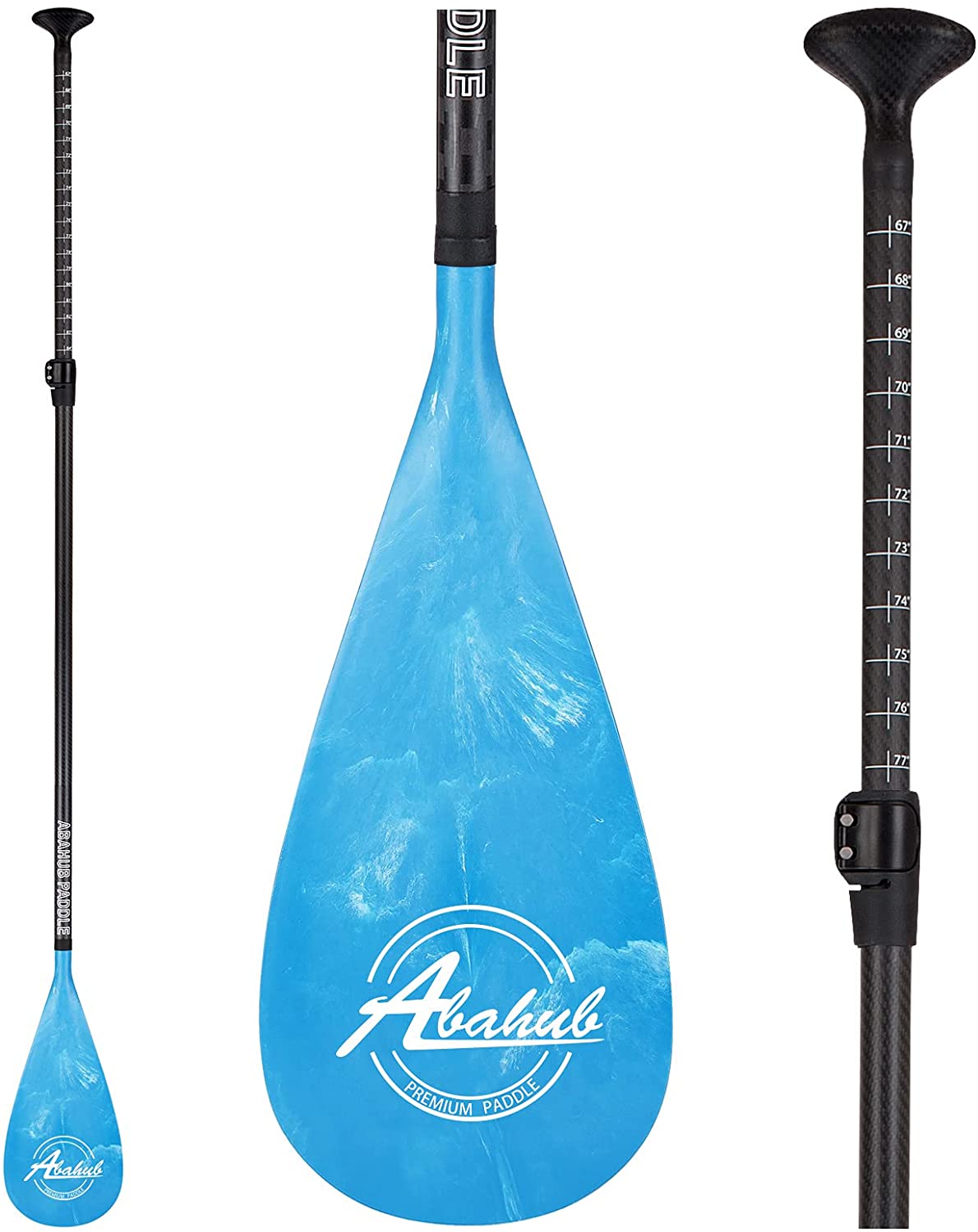 Abahub Carbon SUP Paddles. 1 x 3 Section Adjustable 67″ - 86″. Blue Wave