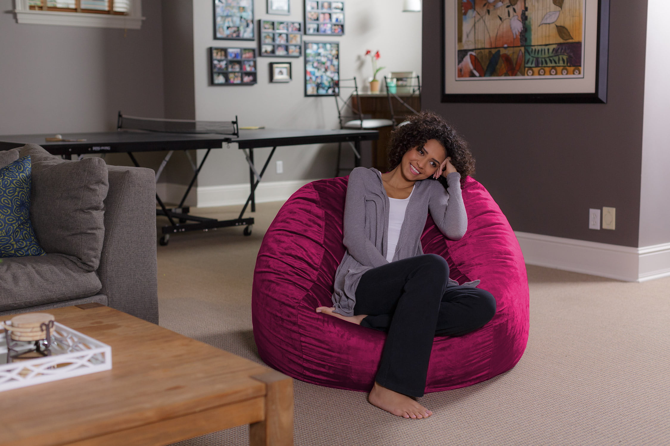Sofa Sack Bean Bag Chair. Memory Foam Lounger with Microsuede Cover. Kids. Adults. 4 ft. Magenta