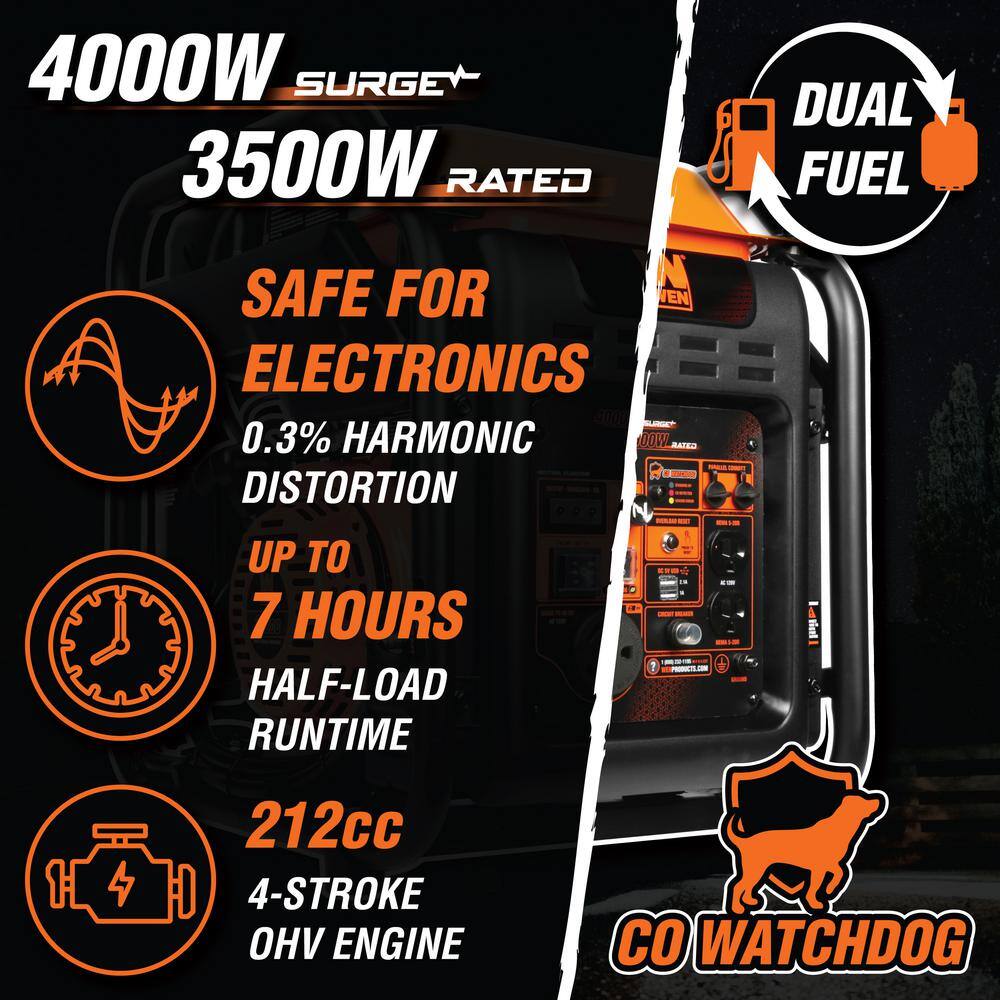 WEN DF402iX RV-Ready 4000-Watt Dual Fuel Open Frame Inverter Generator with CO Shutdown Sensor