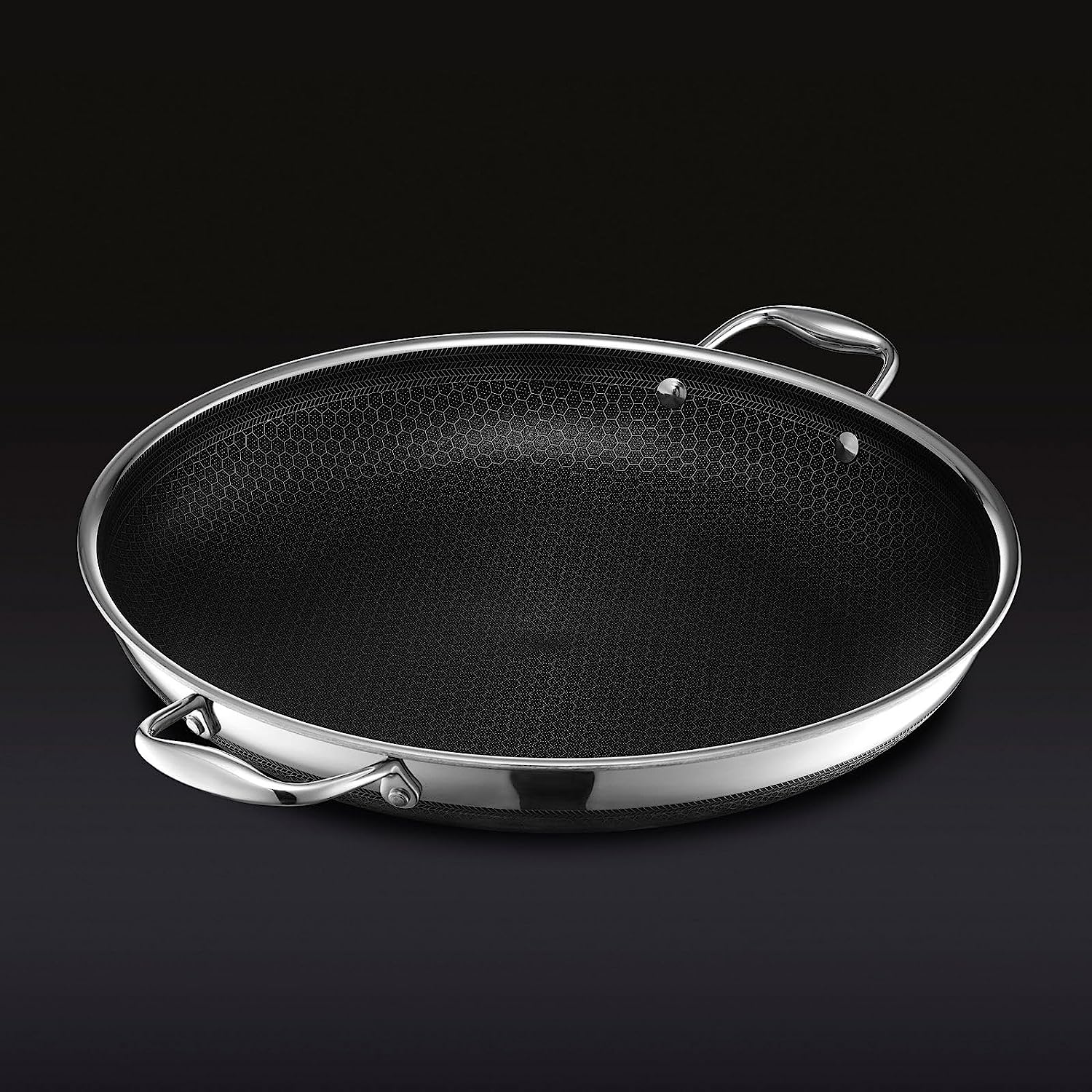 HexClad Cookware 14 Inch Stainless Steel Frying Pan and Steel Lid with Stay Cool Handles. Non-Toxic. Dishwasher and Oven Safe
