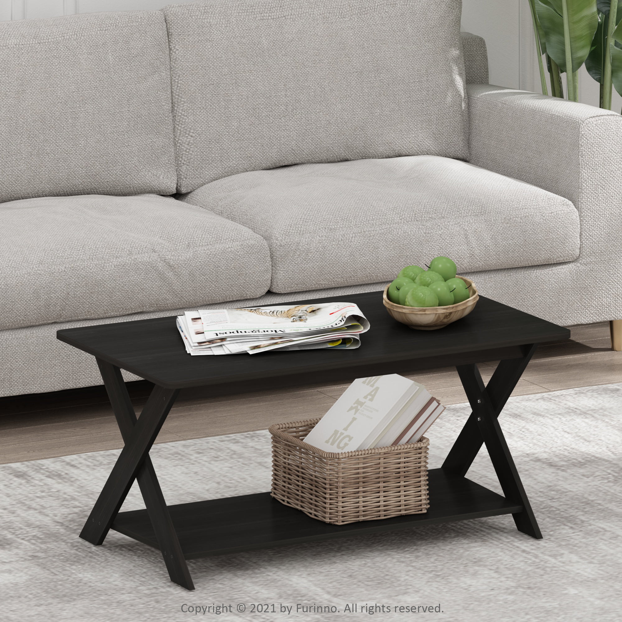 Furinno Modern Simplistic Criss-Crossed Coffee Table. Espresso