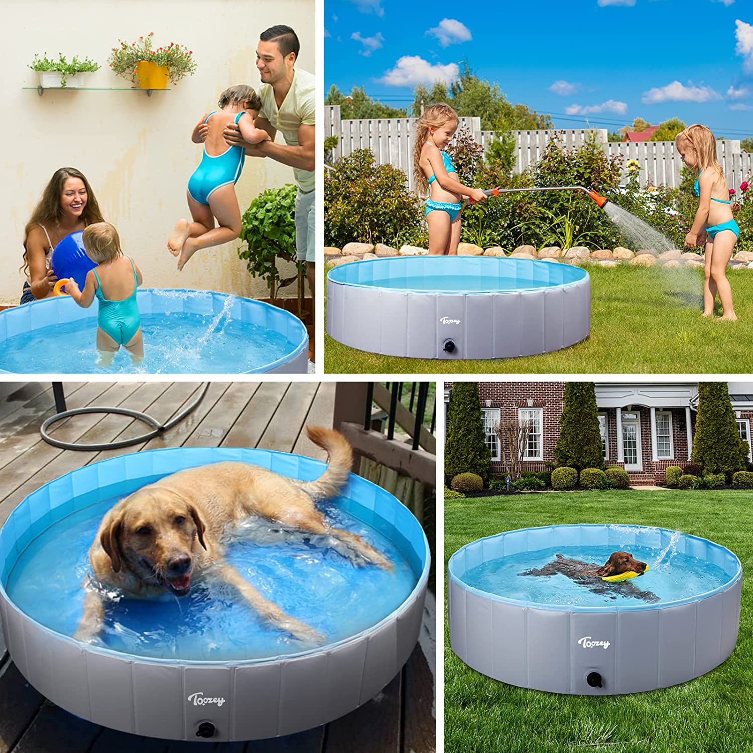 Toozey Dog Pool. 63″ x 11.8″ Slip-Resistant Kiddie Pool. Foldable PVC Dog Pet Swimming Pool. Hard Plastic Pool for Kids. Portable Pools for Large Medium Small Dogs & Kids