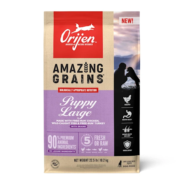 ORIJEN Amazing Grains High Protein Large Breed Dry Puppy Food. 22.5 lbs.