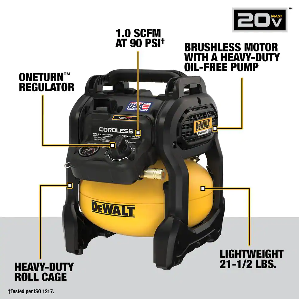 DEWALT DCC2520B 2.5 Gal. 140 psi Portable 20-Volt Cordless Air Compressor with Flexvolt Advantage (Tool-Only)