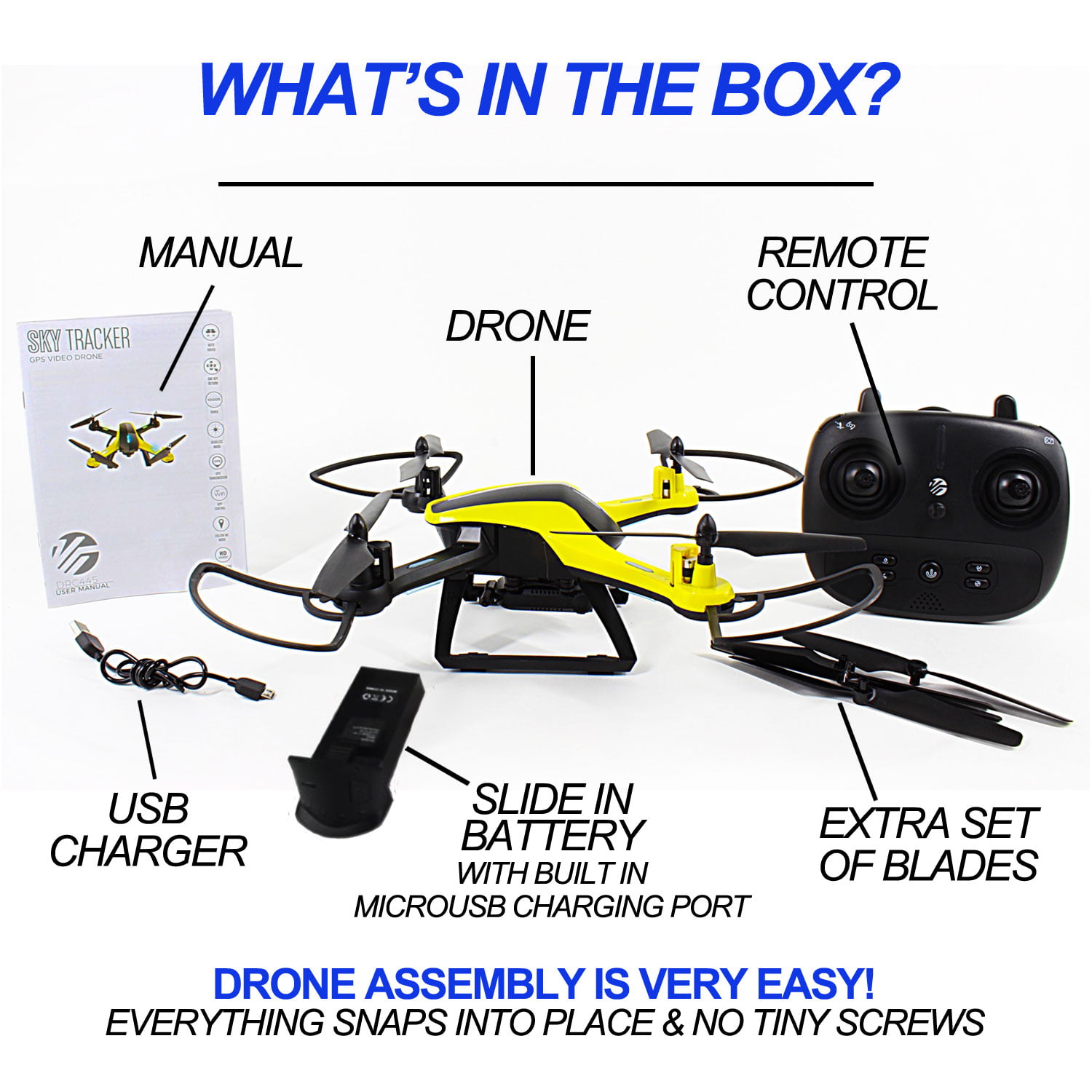 Vivitar VTI Skytracker GPS Aerial Camera Drone. 1000ft Range. Live Streaming. Black and Yellow. sized 12″ x 5″ x 11.5″