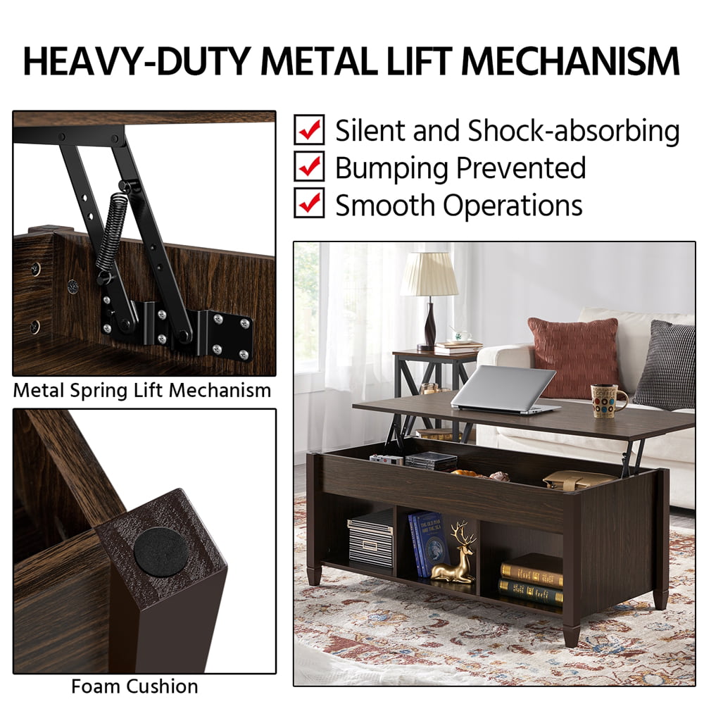 Alden Design 47.5″ Lift Top Coffee Table with 3 Storage Compartments. Espresso