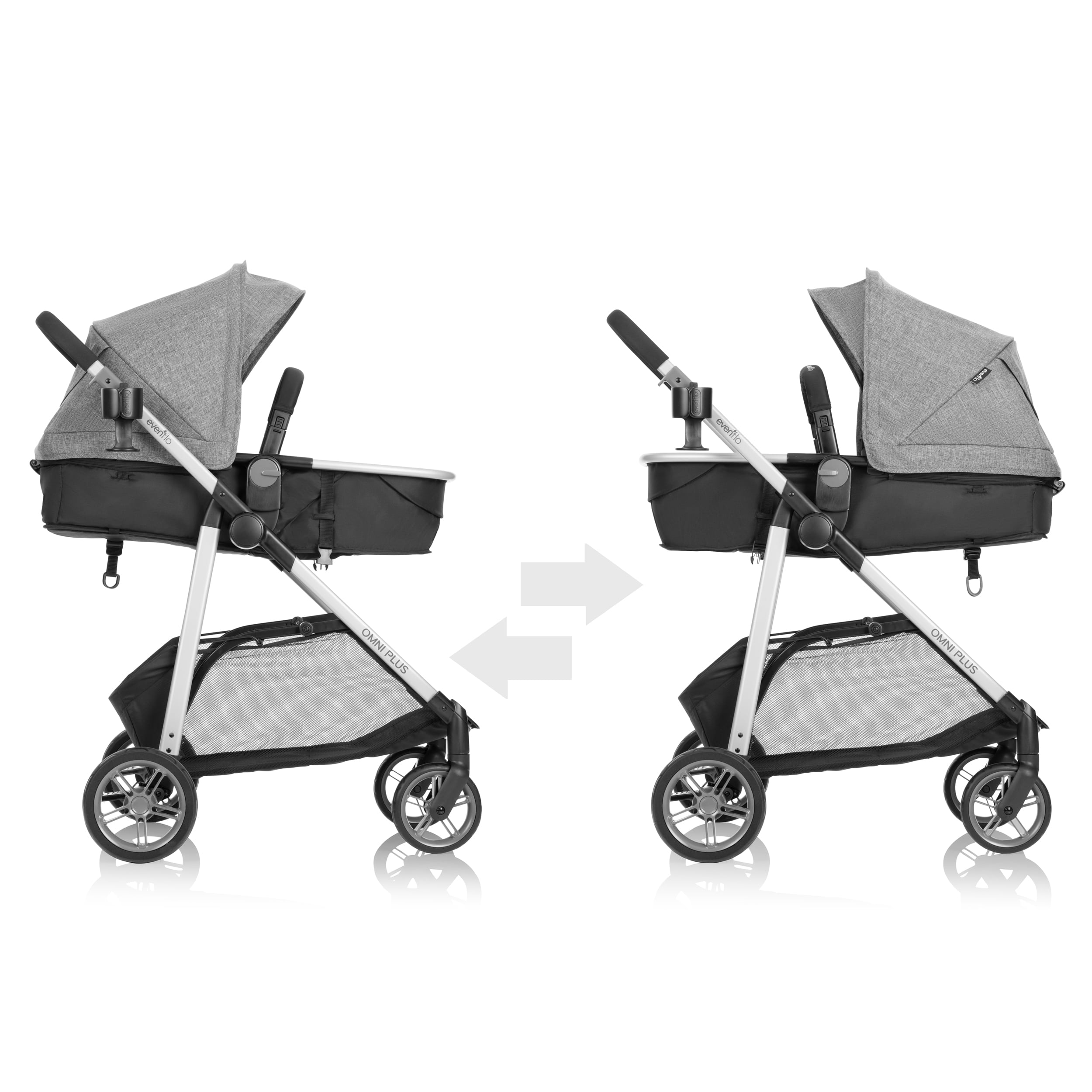 Evenflo Omni Plus Modular Travel System with LiteMax Sport Rear-Facing Infant Car Seat. Mylar Gray