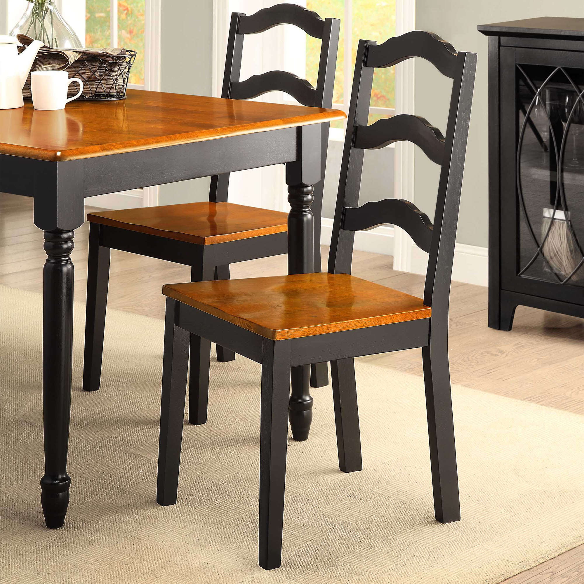 Better Homes and Gardens Autumn Lane Ladder Back Dining Chairs. Set of 2. Black and Oak