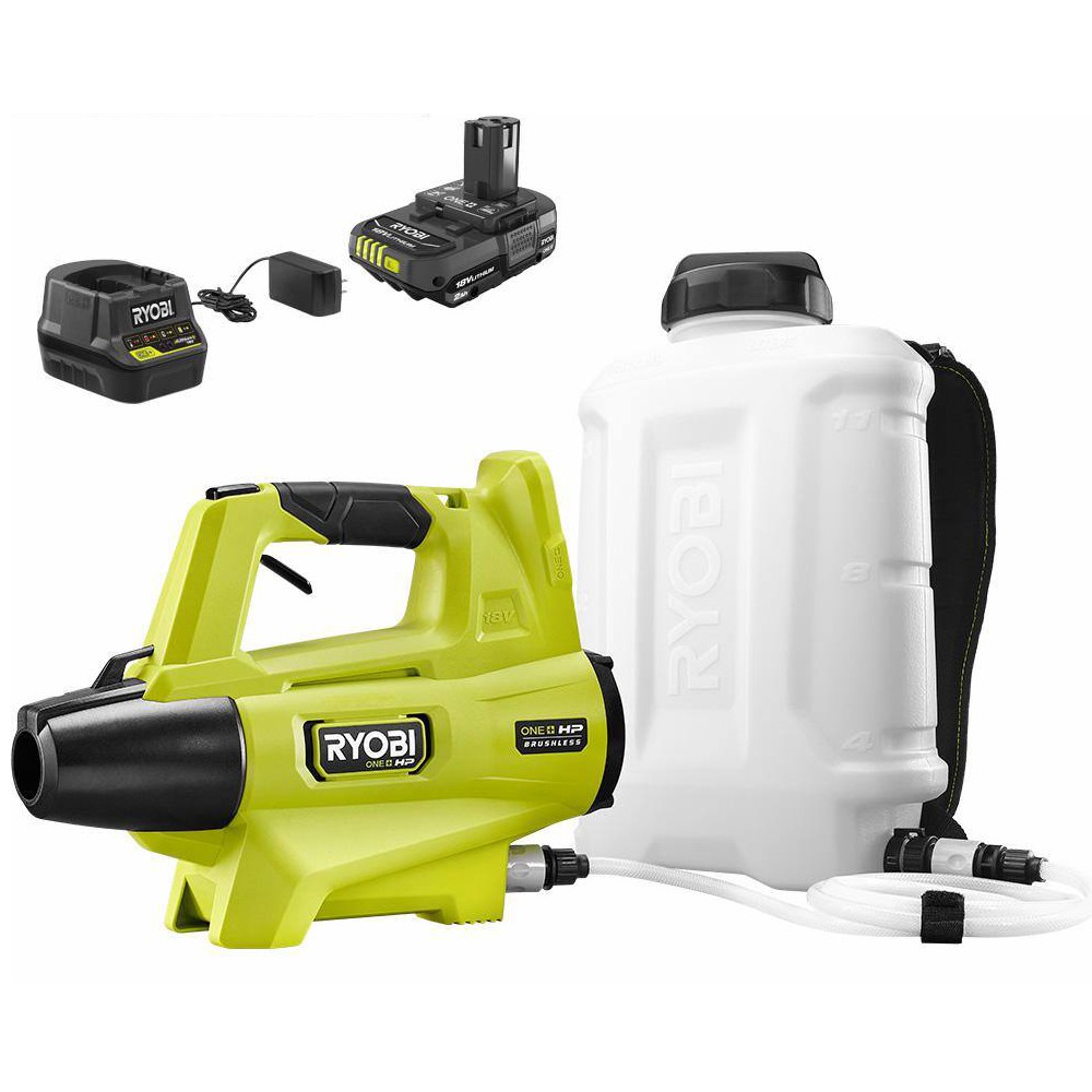 RYOBI P2880 ONE+ HP 18V Brushless Cordless 3 Gal. Backpack Fogger/Sprayer with 2.0 Ah Battery and Charger