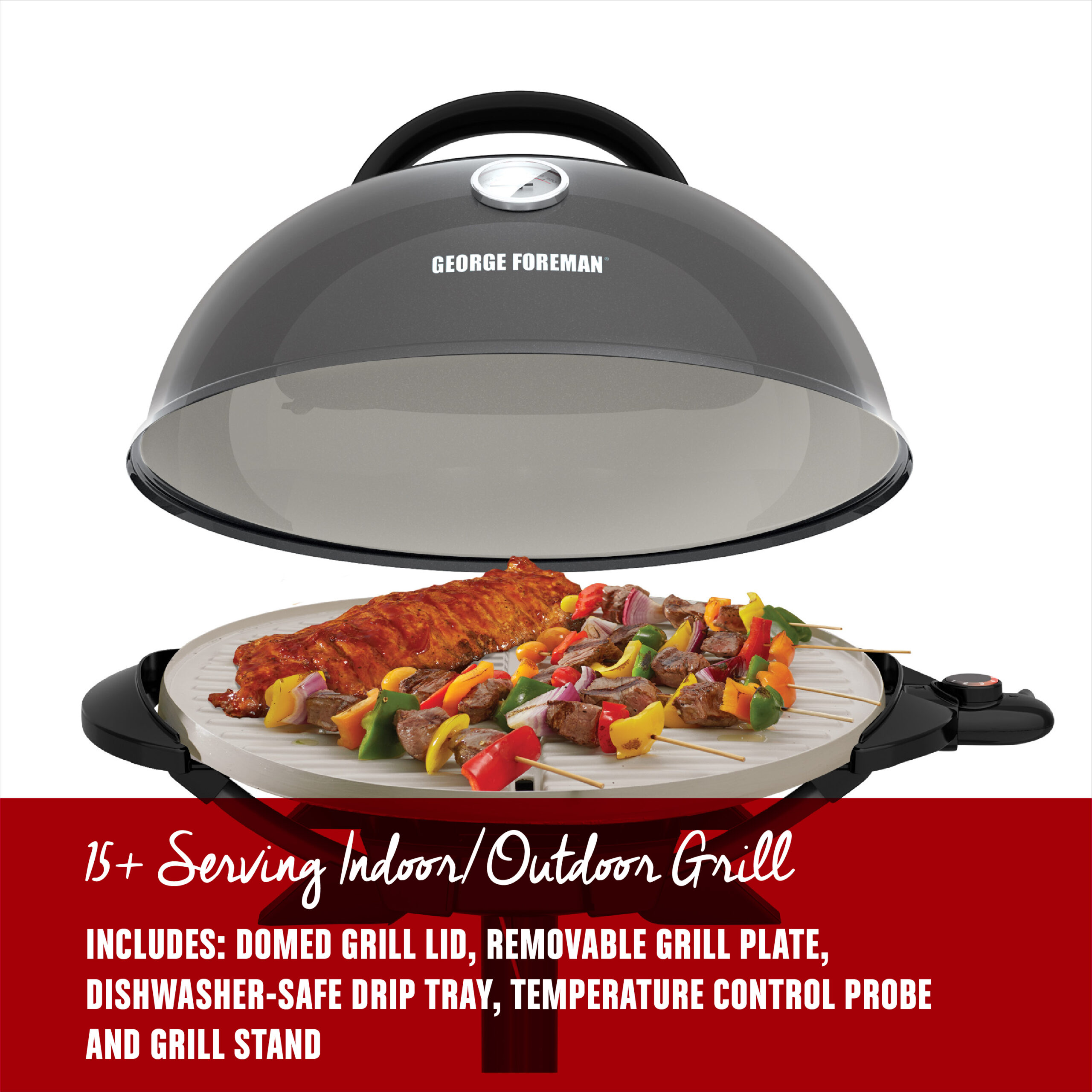 George Foreman 15+ Serving Indoor / Outdoor Electric Grill with Ceramic Plates. Gun Metal. GFO3320GM