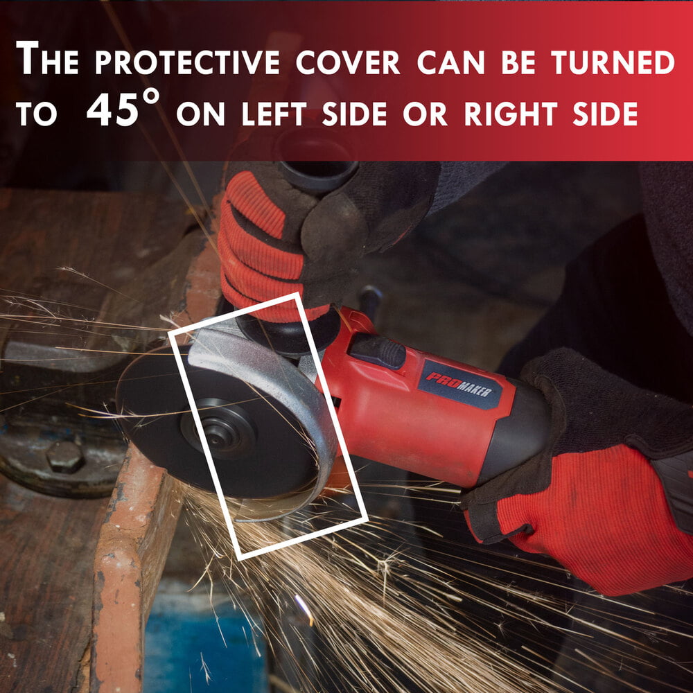 Promaker Power Angle Grinder 4-1/2 inch with one grinding wheels and two (2) extra carbon brushes (115mm) 6.5-Amp 750W. PRO-ES750.