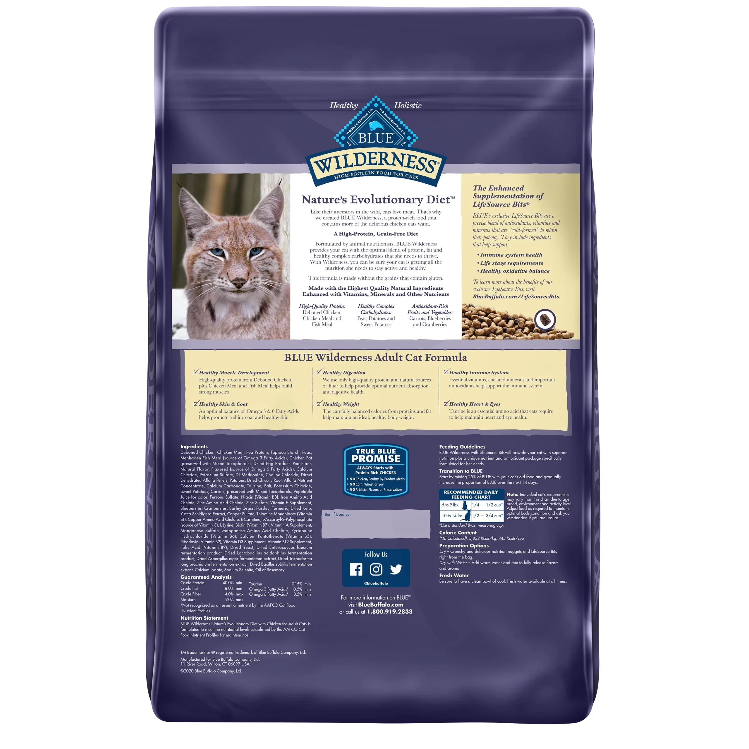 Blue Buffalo Blue Wilderness Natural Adult High Protein Chicken Dry Cat Food. 12 lbs.
