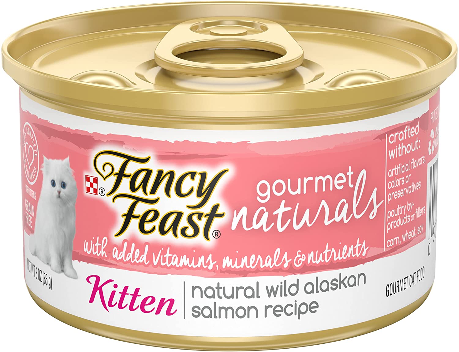 Purina Fancy Feast Grain Free. Natural Pate Wet Kitten Food. Gourmet Naturals Natural Wild Alaskan Salmon Recipe - (12) 3 oz. Cans