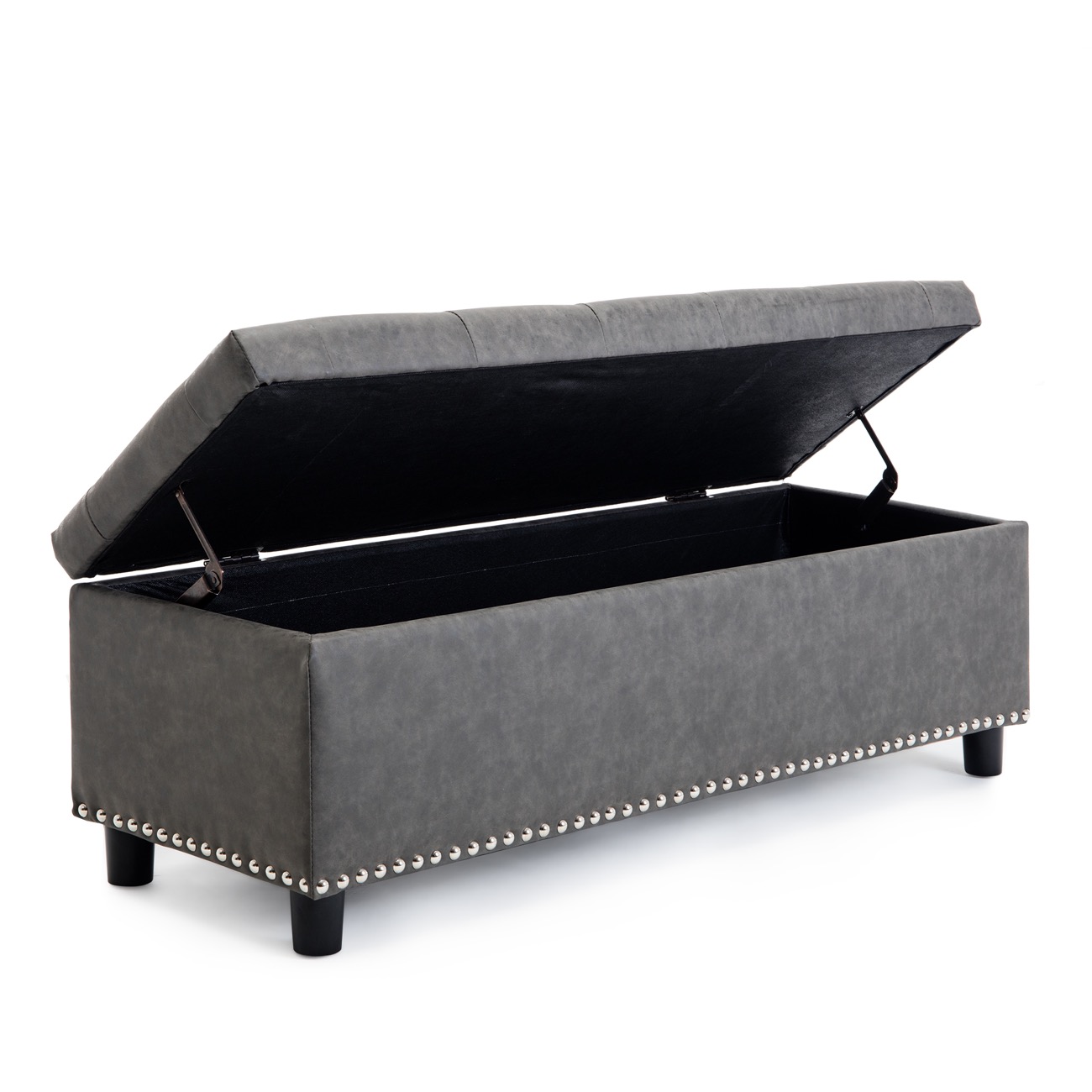 BELLEZE 48″ Upholstered Faux Leather Bedroom Storage Ottoman Tufted Cushion Furniture