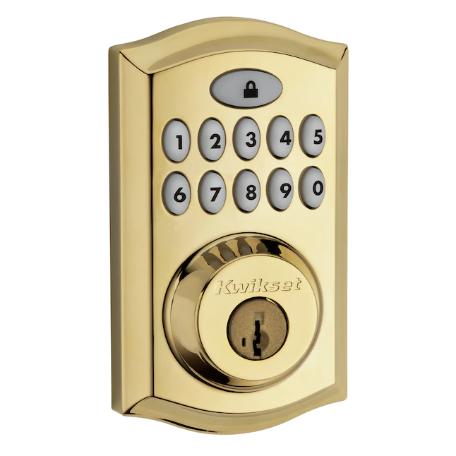 Kwikset  SmartCode 913 Lifetime Polished Brass Single Cylinder Electronic Deadbolt Lighted Keypad