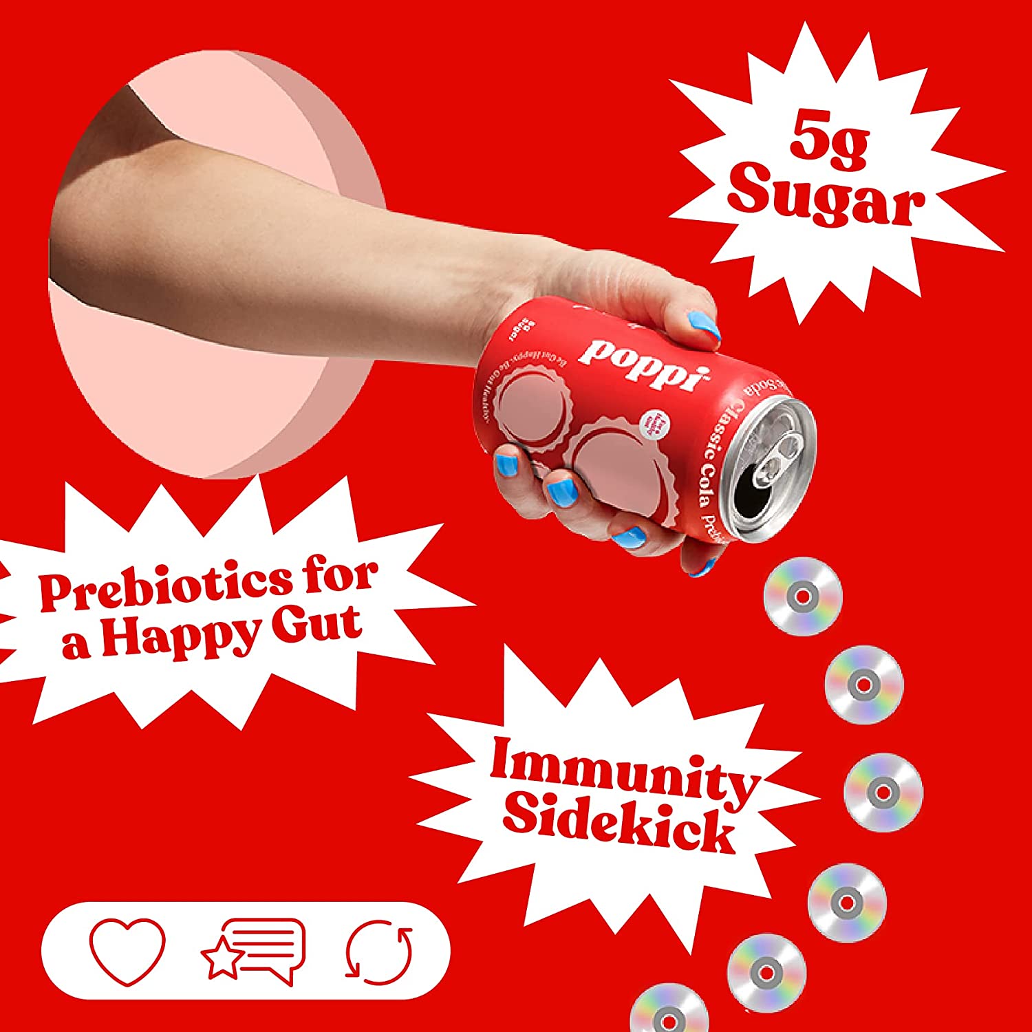 POPPI Sparkling Prebiotic Soda w/ Gut Health & Immunity Benefits. 12pk 12oz Cans