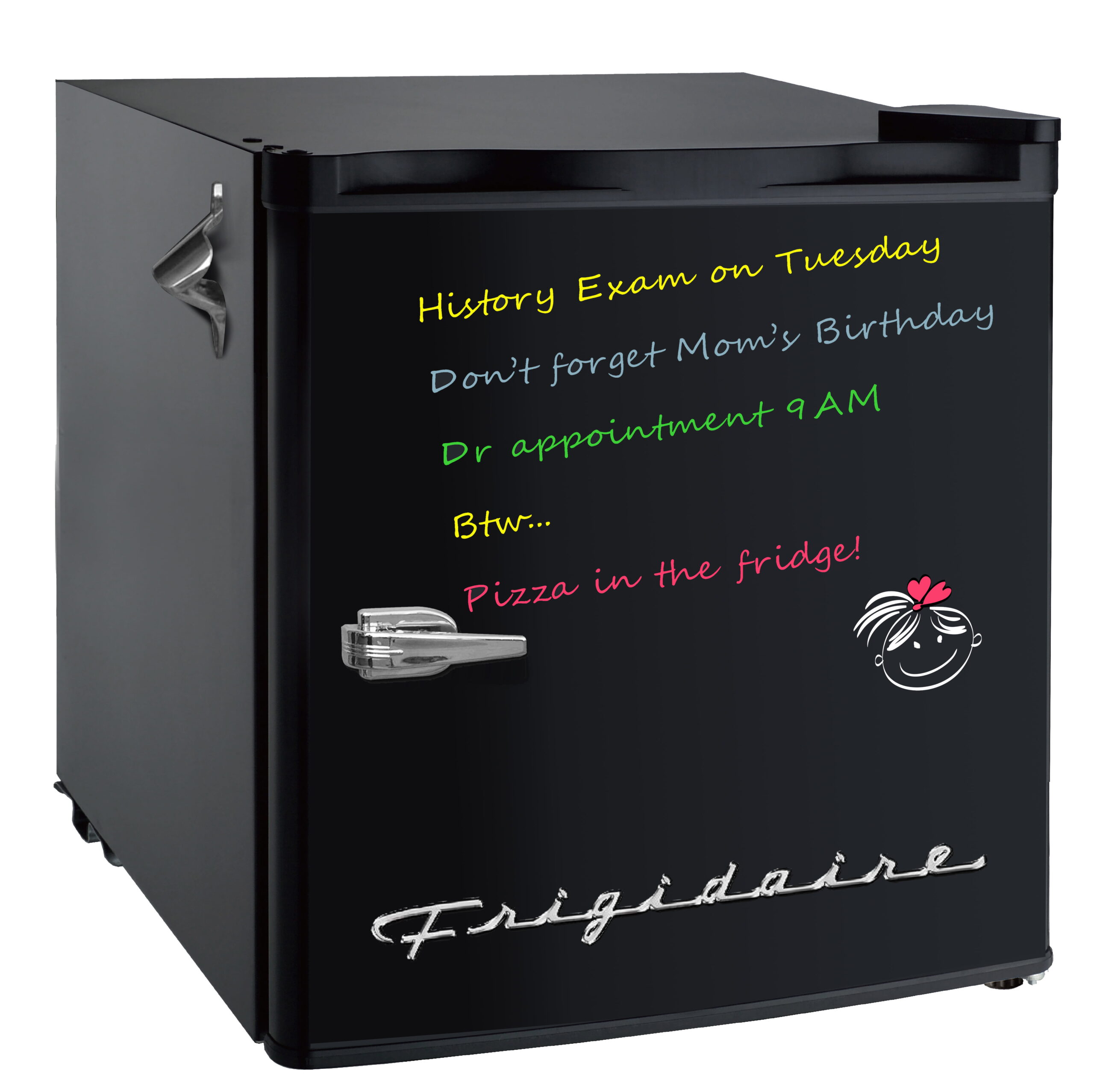 Frigidaire. 1.6 Cu ft Retro Dry Erase Compact Refrigerator With Side Bottle Opener. (EFR177). Black
