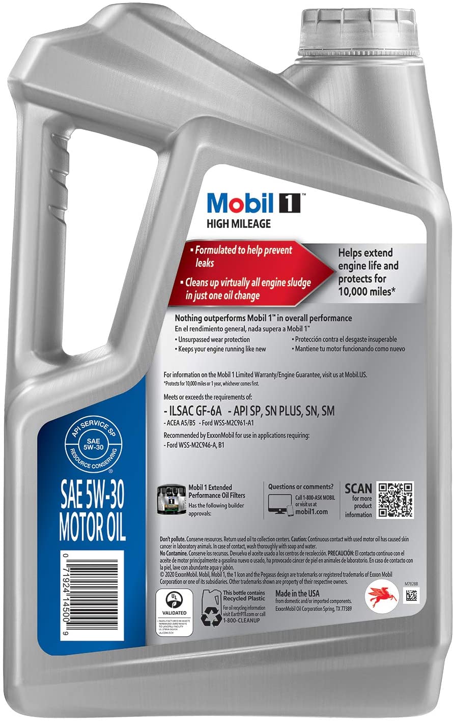 Mobil 1 High Mileage Full Synthetic Motor Oil 5W-30. 5 Quart