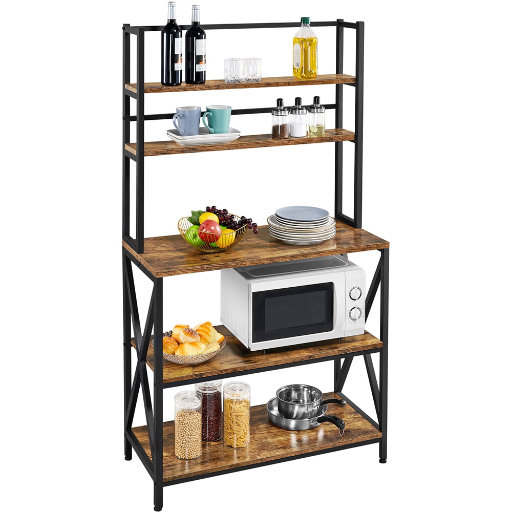 SmileMart 5-Tier Industrial Baker-s Rack Storage Shelf with Metal Frame for Kitchen. Rustic Brown