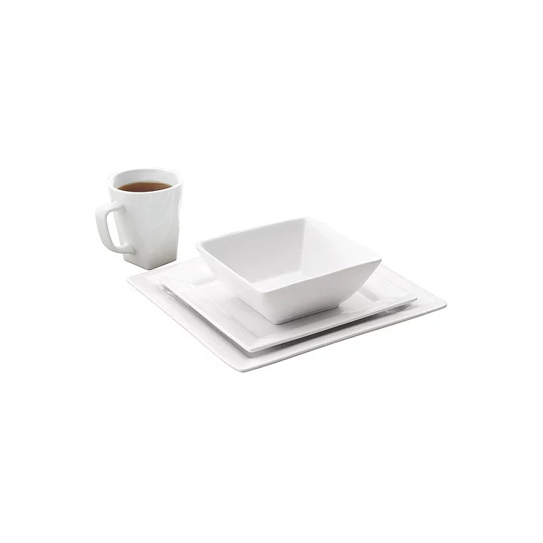 Better Homes & Gardens 16 Piece Square Porcelain Dinnerware Set. White