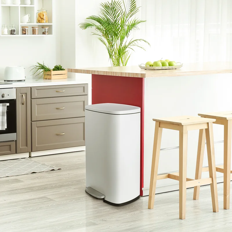 Pirecart 13.2 Gallon Step Trash Can Kitchen Garbage Can Stainless Steel. White