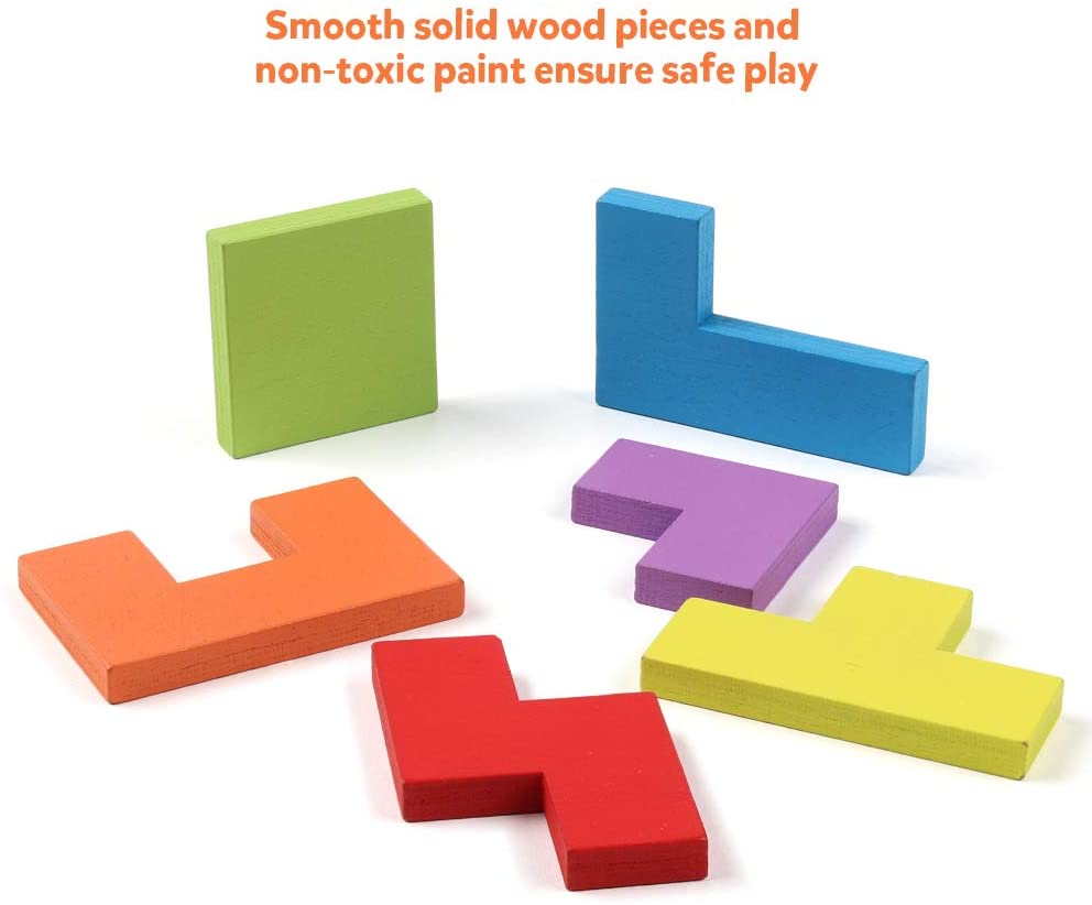 Coogam Wooden Blocks Puzzle Brain Teasers Toy Tangram Jigsaw Intelligence