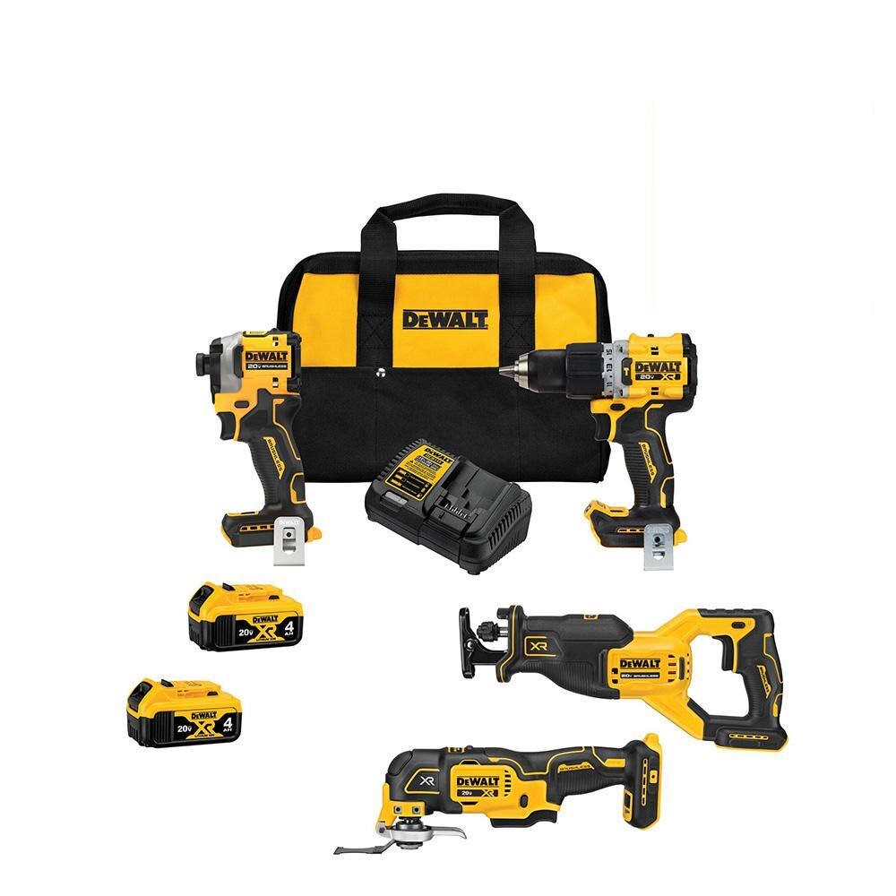 DEWALT DCK4050M2 20V MAX Lithium-Ion Cordless Brushless 4 Tool Combo Kit with (2) 4.0Ah Batteries. Charger. and Kit Bag