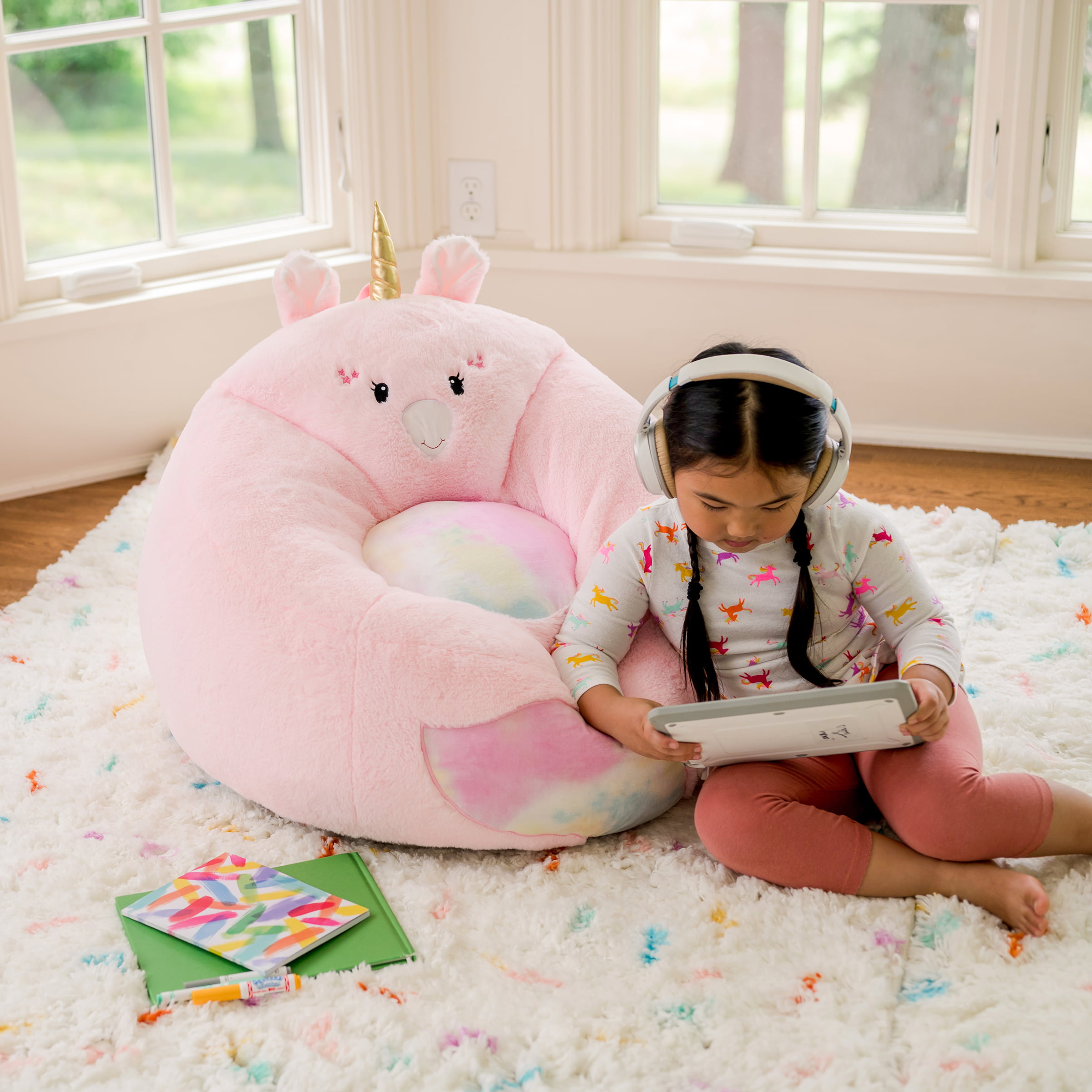 Your Zone Kids. Soft Plush Unicorn Bean Bag Chair. Kids. 2.25 ft. Pink