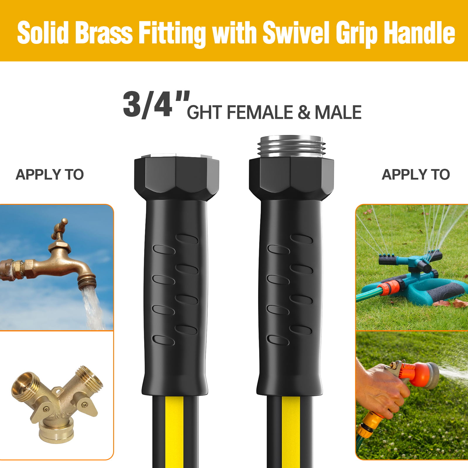 Gardguard Garden Hose 50ft x 5/8″ Heavy Duty. Lightweight Not for Drinking Water. Include Nozzle. Black & Yellow