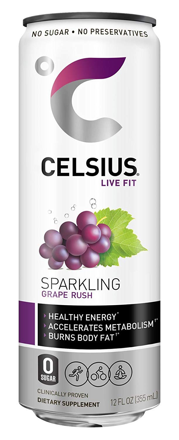 CELSIUS Sparkling Grape Rush. Fitness Energy Drink. 12 Fl Oz. Pack of 4