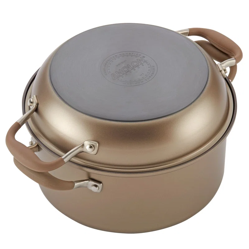 Anolon 83868 Advanced Hard Anodized Nonstick Stockpot / Dutch Oven with Frying / Skillet Pan - 5 Quart and 11 Inch. Bronze Brown