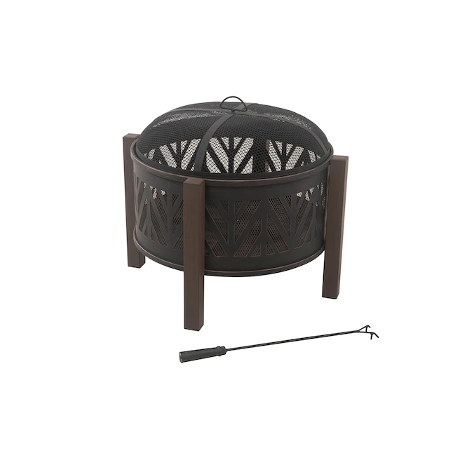 Style Selections  31-in W Black with Golden Brush Steel Wood-Burning Fire Pit