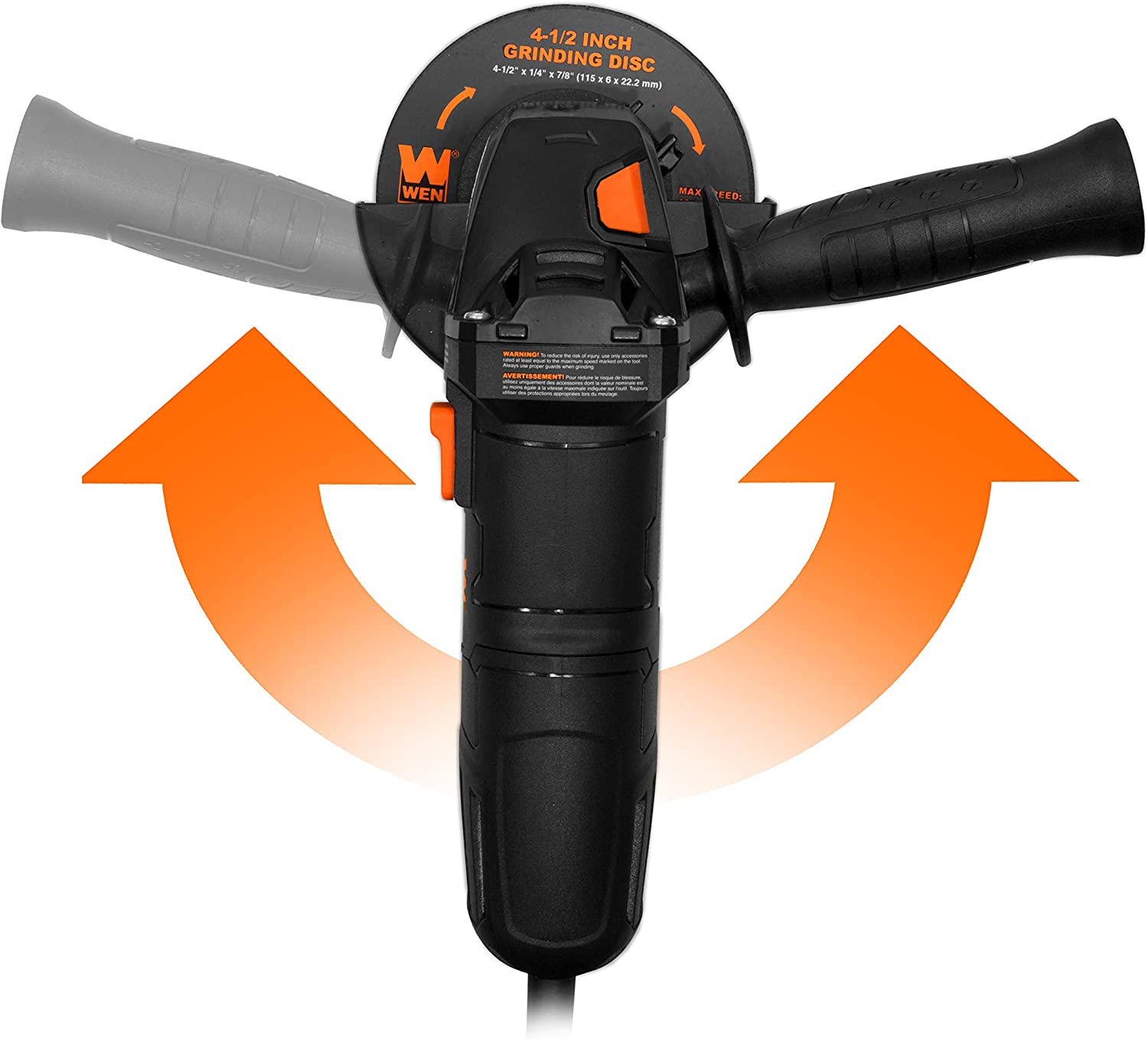 WEN 94475 7.5-Amp 4-1/2-Inch Angle Grinder with Reversible Handle. Three Grinding Discs. and Carrying Case