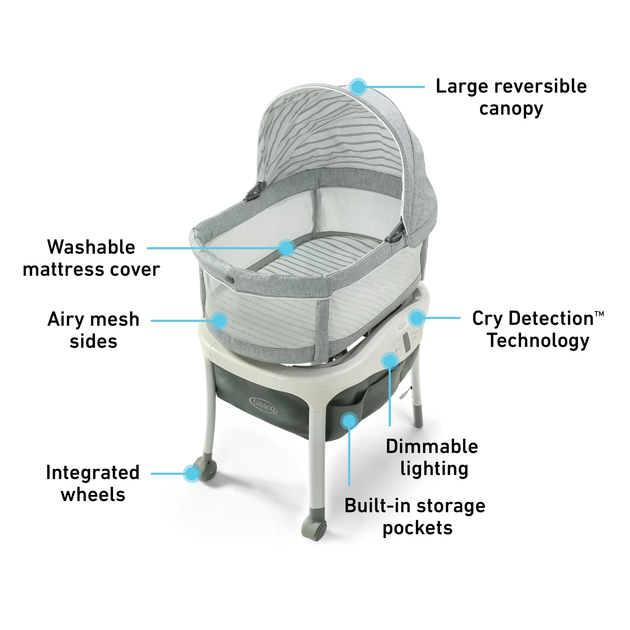 Graco Sense2Snooze Bassinet with Cry Detection Technology - Hamilton
