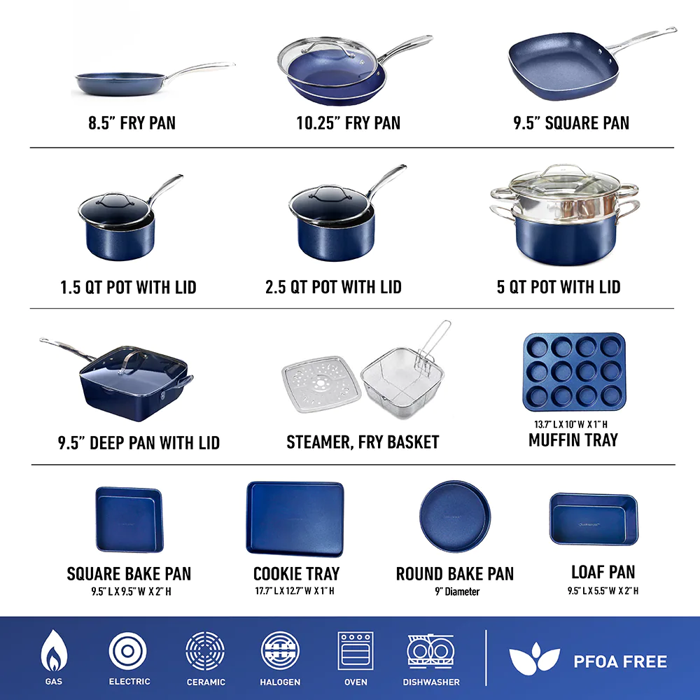 GraniteStone Diamond 7291 20-Piece 23.4-in Aluminum Cookware Set Lid(s) Included