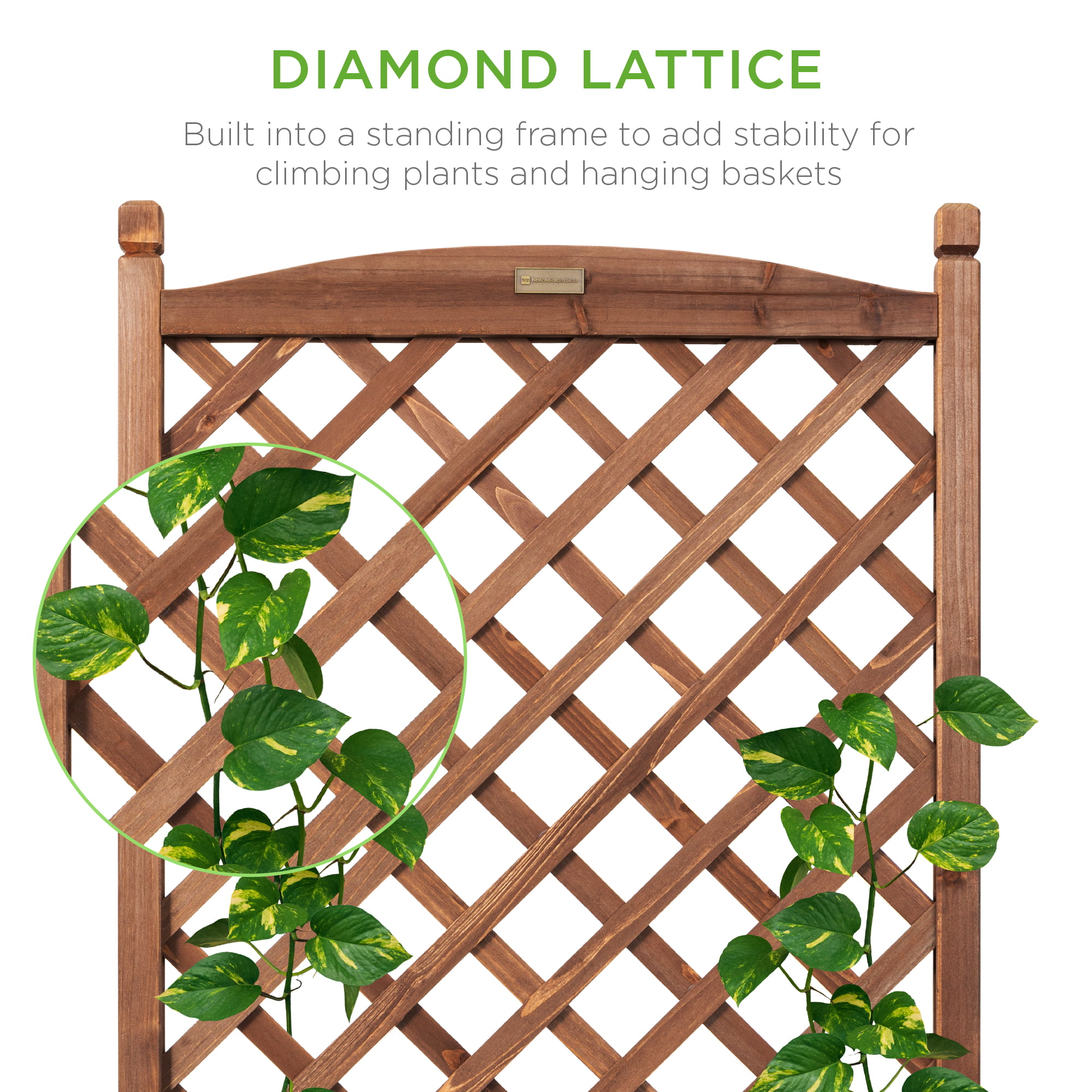 Best Choice Products 48in Mobile Wood Planter Box & Diamond Lattice Trellis. w/ Drainage Holes. Optional Wheels - Walnut