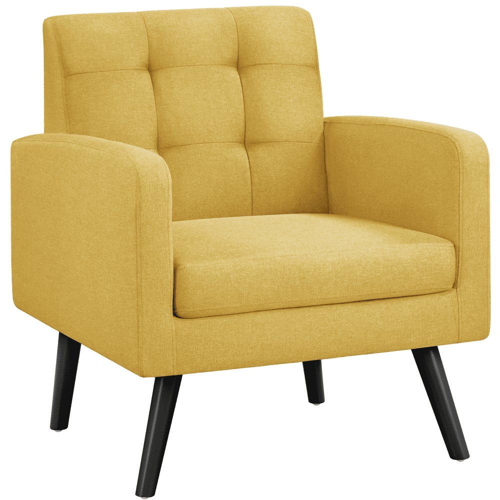 Smile Mart Modern Tufted Accent Arm Chair with Rubber Wood Leg for Living room. Yellow